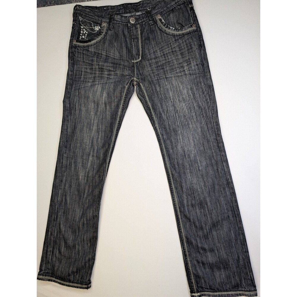 Vtg RVT Premium Denim Jeans Mens 38x34 Black Y2K Skater Grunge Wide Pocket Trim